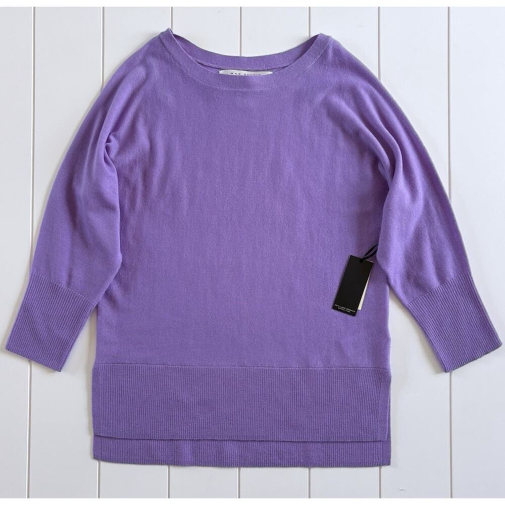 Max Studio 100% Merino Wool Lightweight Sweater Purple Dolman Sleeve Career M - Picture 9 of 13